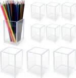 10 Pack Clear Acrylic Pen Holders, Pencil Cups & Makeup Brush Organizers, Transp... - Image 2