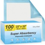 100 Count 22” x 22” Super Absorbency Disposable Underpads, Leakproof Quick Dryin... - Image 2