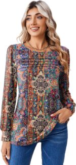 Zeagoo Long Sleeve Shirts for Women Casual Fall Fashion Crewneck Pleated Tunic T... - Image 3