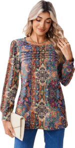 Zeagoo Long Sleeve Shirts for Women Casual Fall Fashion Crewneck Pleated Tunic T... - Image 5