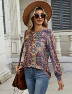 Zeagoo Long Sleeve Shirts for Women Casual Fall Fashion Crewneck Pleated Tunic T... - Image 6