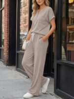 Trendy Queen 2 Piece Lounge Sets for Women Summer 2026 Henley Sweatsuit Travel V... - Image 4