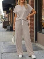 Trendy Queen 2 Piece Lounge Sets for Women Summer 2026 Henley Sweatsuit Travel V... - Image 6