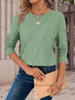 ATHMILE Womens Long Sleeve Shirts Pleated Crew Neck Casual Fall Fashion Ladie To... - Image 3