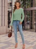 ATHMILE Womens Long Sleeve Shirts Pleated Crew Neck Casual Fall Fashion Ladie To... - Image 4