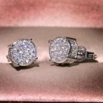 Women Synthetic Diamond Earrings, 18K White Gold Plated Round Square Cubic Zirco... - Image 3
