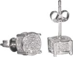 Women Synthetic Diamond Earrings, 18K White Gold Plated Round Square Cubic Zirco... - Image 4