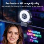 EMEET S600L 4K Webcam for Streaming with Ring Light, 4 Lighting Modes, Rainbow E... - Image 4