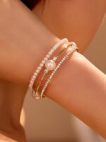 1PC Gold Layered Bangle Bracelet Set for Women, Elegant and Creative Faux Pearl ... - Image 3