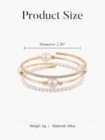 1PC Gold Layered Bangle Bracelet Set for Women, Elegant and Creative Faux Pearl ... - Image 4