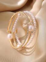 1PC Gold Layered Bangle Bracelet Set for Women, Elegant and Creative Faux Pearl ... - Image 6