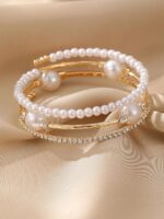 1PC Gold Layered Bangle Bracelet Set for Women, Elegant and Creative Faux Pearl ... - Image 7