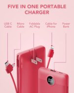Portable Charger Built-in Cables and AC Wall Plug, VRURC USB C Power Bank 10000m... - Image 4