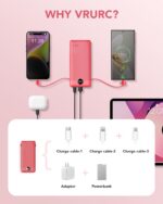 Portable Charger Built-in Cables and AC Wall Plug, VRURC USB C Power Bank 10000m... - Image 5