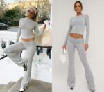 YETOWA Y2K 2 Piece Outfits Tummy Control Long Sleeve Crop Top High Waisted Flare... - Image 6