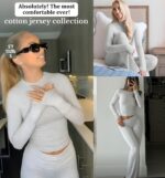 YETOWA Y2K 2 Piece Outfits Tummy Control Long Sleeve Crop Top High Waisted Flare... - Image 8