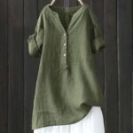 Nantdog Boho Linen Shirts for Women 2025 Gauze Short Sleeve V Neck Button Loose ... - Image 3