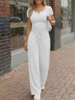 Trendy Queen Women's 2 Piece Matching Lounge Sets Summer Henley Neck Slightly Cr... - Image 3