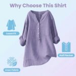 Linen Shirts for Women 2025 Buttons V Neck Cloths Long Sleeve Pockets Tshirt Tre... - Image 5