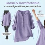 Linen Shirts for Women 2025 Buttons V Neck Cloths Long Sleeve Pockets Tshirt Tre... - Image 6
