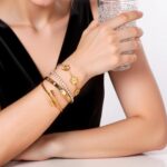 18K Gold Plated Bangle Bracelet Set for Women Stackable Lucky Floral Adjustable ... - Image 3