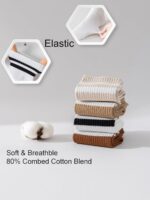 YUWELL Womens Striped Crew Socks, Cotton Cozy Casual Socks for Women 4 Pairs, Si... - Image 5