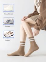 YUWELL Womens Striped Crew Socks, Cotton Cozy Casual Socks for Women 4 Pairs, Si... - Image 6