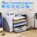 OPNICE Desk Organizer, 4-Tier Desktop File Organizer with Drawer and 2 Pen Holde... - Image 9