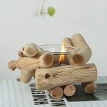 Sziqiqi Handmade Wooden Tea Light Candle Holder with Glass Cup Rustic Country Co... - Image 5