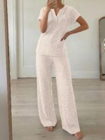 LILLUSORY Women's 2 Piece Matching Lounge Sets Summer Henley Neck Wide Leg Pants... - Image 7