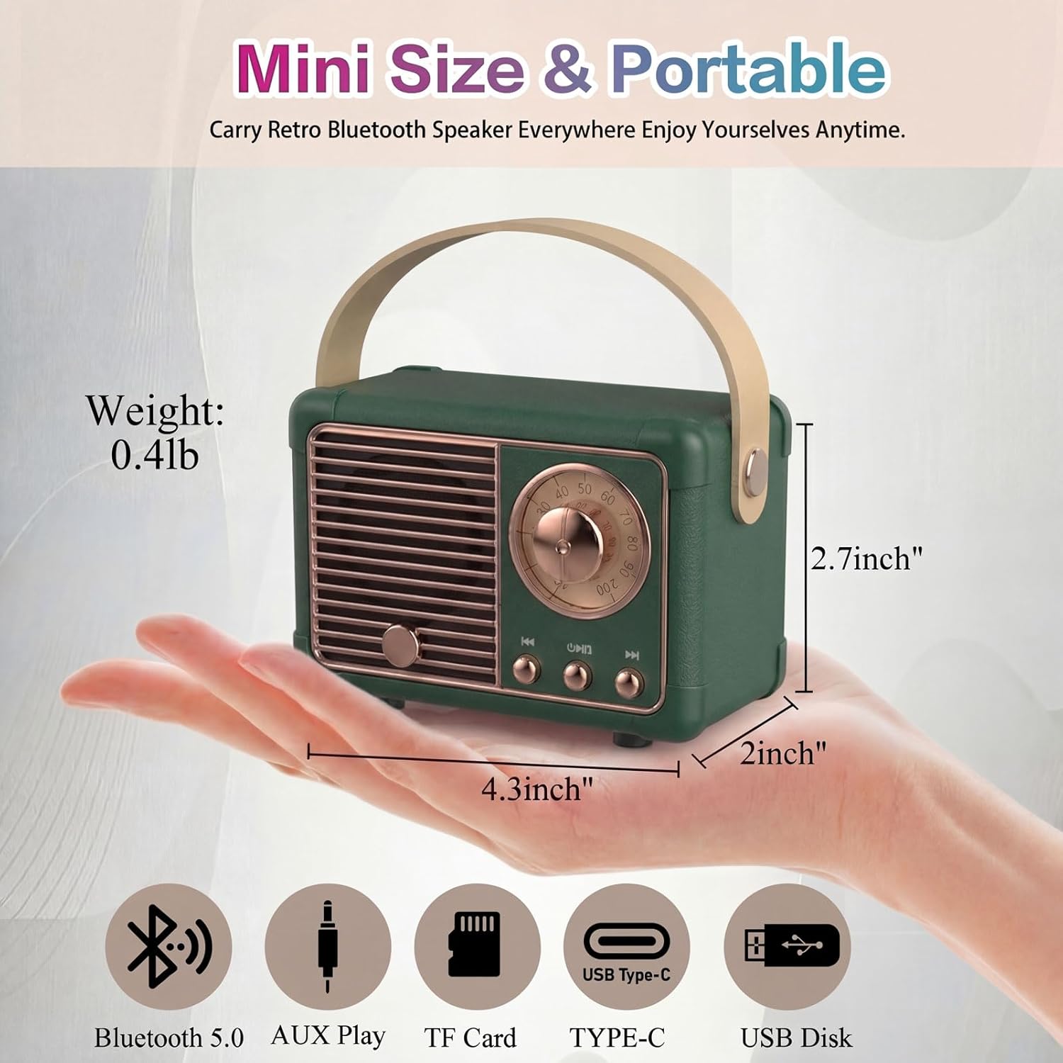 Dosmix Retro Bluetooth Speaker, Vintage Decor, Mini Wireless Bluetooth Speaker, ... - Image 4