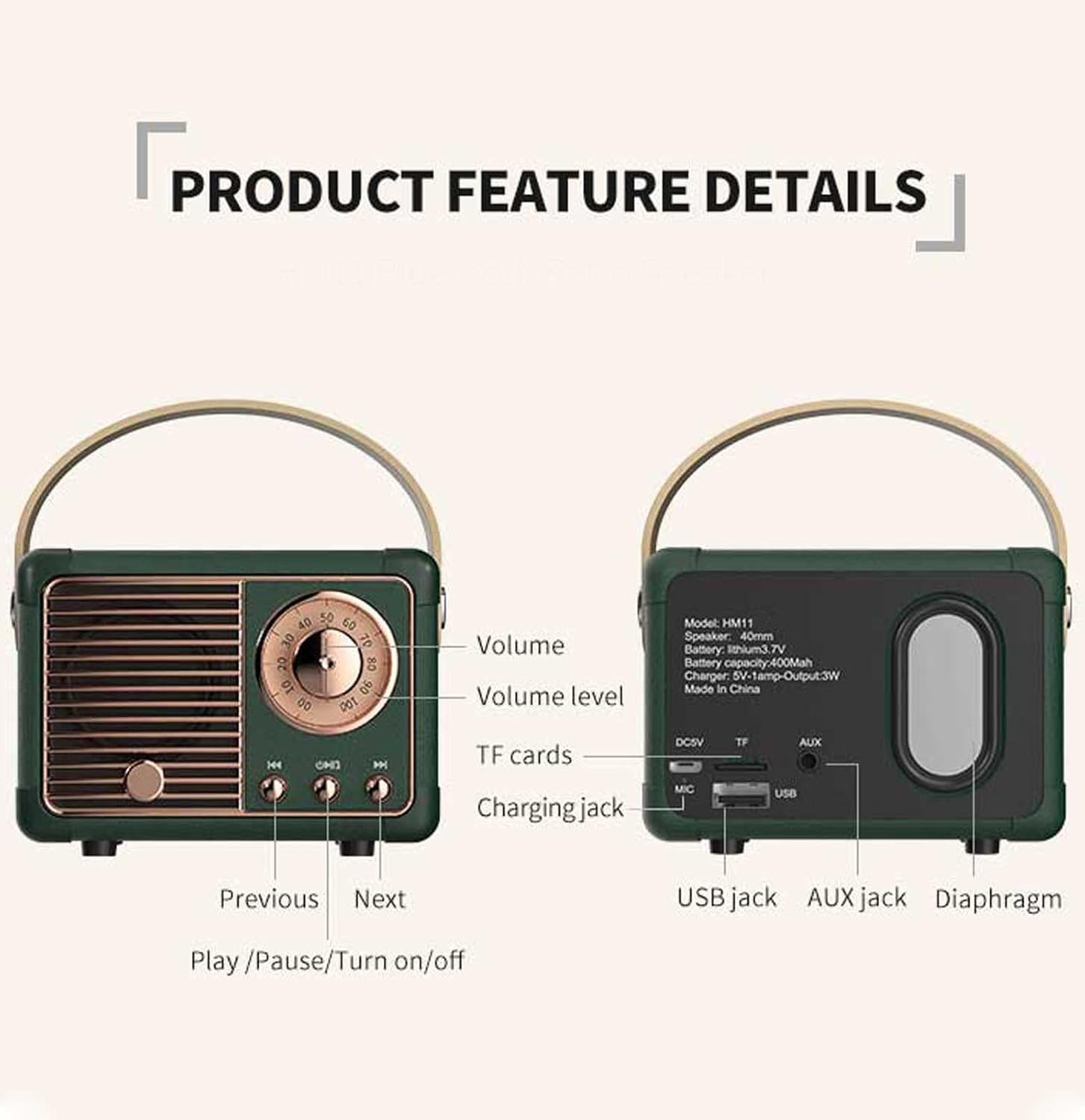 Dosmix Retro Bluetooth Speaker, Vintage Decor, Mini Wireless Bluetooth Speaker, ... - Image 8