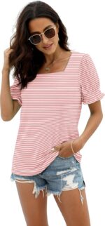 WIHOLL Tops for Women Summer Casual Ruffle Trim Sleeve Square Neck T Shirts - Image 4