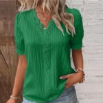 Women Summer Lace V Neck Plain Lace Elegant Shirt Fashion Solid Color Elegant Bl... - Image 3