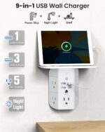 Wall Outlet Extender with Shelf and Night Light, Surge Protector, Wall Mount Cha... - Image 3