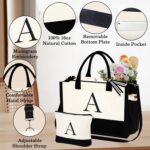 YOOLIFE Birthday Gifts for Women - Initial Canvas Tote Bag & Makeup Bag Monogram... - Image 6
