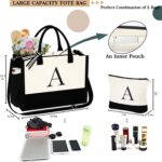 YOOLIFE Birthday Gifts for Women - Initial Canvas Tote Bag & Makeup Bag Monogram... - Image 8