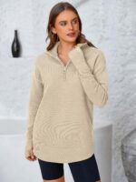 PRETTYGARDEN Womens Long Sleeve Quarter Zip Pullover Sweater Casual Loose V Neck... - Image 3