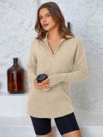 PRETTYGARDEN Womens Long Sleeve Quarter Zip Pullover Sweater Casual Loose V Neck... - Image 6