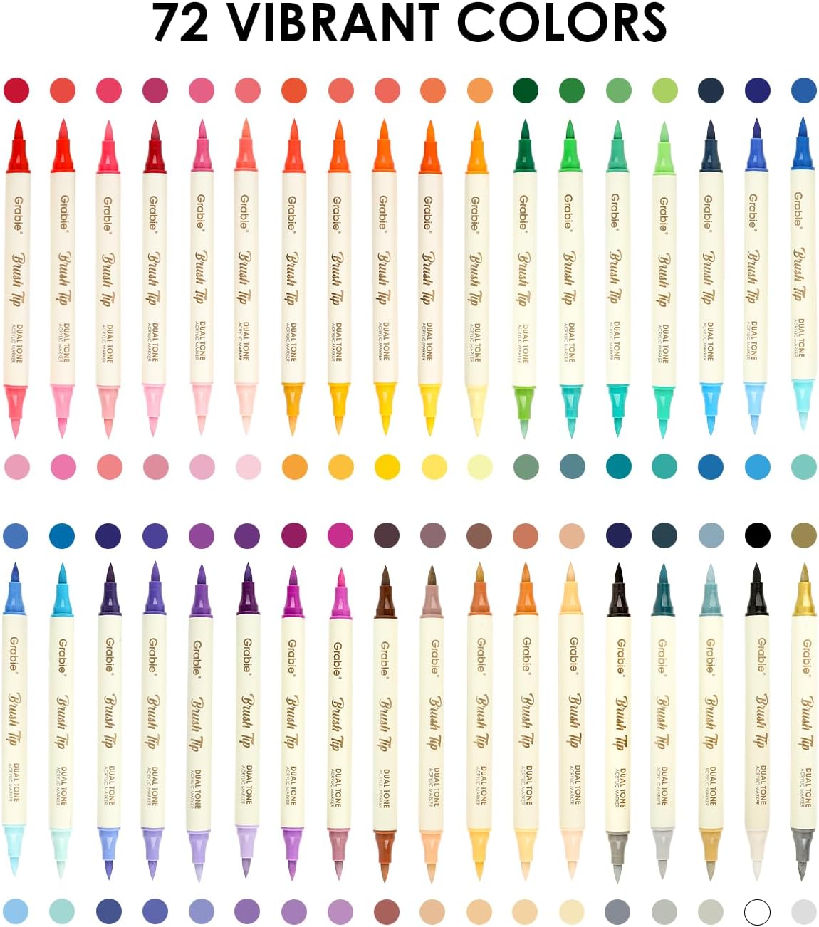 Grabie 72 Colors Acrylic Paint Markers, 36 Pack Dual Tip Soft Brush Acrylic Mark... - Image 6