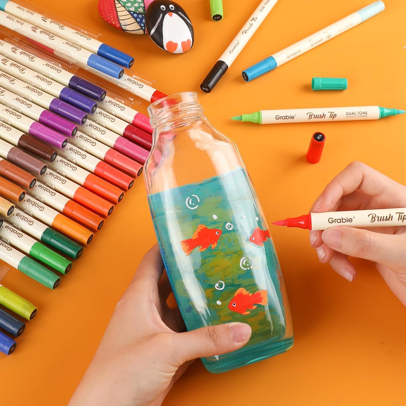Grabie 72 Colors Acrylic Paint Markers, 36 Pack Dual Tip Soft Brush Acrylic Mark... - Image 9