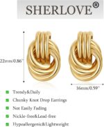 SHERLOVE Trendy Gold Plated Knot Earrings for Women Chunky Statement Drop Dangle... - Image 5