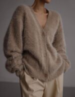 COZYPOIN Womens Fuzzy Cardigan Sweater V Neck Long Sleeve Button Down Furry Slou... - Image 3