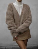 COZYPOIN Womens Fuzzy Cardigan Sweater V Neck Long Sleeve Button Down Furry Slou... - Image 4