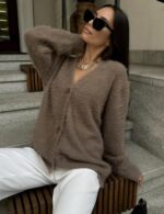 COZYPOIN Womens Fuzzy Cardigan Sweater V Neck Long Sleeve Button Down Furry Slou... - Image 8