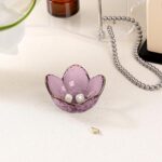 Purple Flower Jewelry Dish Glass Ring Holder Dish Jewelry Tray Cute Vanity Organ... - Image 9