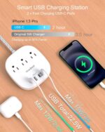 Flat Plug Power Strip, 6ft Ultra Flat Extension Cord - 3 Outlets 4 USB Ports (2 ... - Image 3