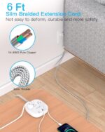 Flat Plug Power Strip, 6ft Ultra Flat Extension Cord - 3 Outlets 4 USB Ports (2 ... - Image 6
