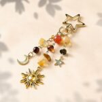 Sun and Moon Keychain Colorful Star Beads Gemstone Charm, Y2K Aesthetic Purse Ch... - Image 7