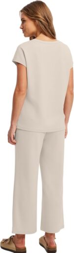 Saloogoe Two Piece Sets for Women Summer Outfits Lounge Sets V Neck Tops Wide Le... - Image 6